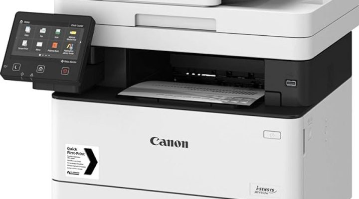 Dokunmatik ekranlı Canon MF445DW Wi-Fi yazıcı. Hızlı İlk Baskı özelliği gösteriliyor.